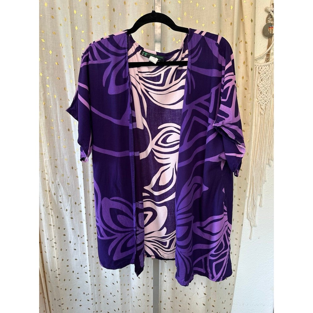 B-Dine Creations Hawaiian Aloha Tribal Open Cardigan Longline Kimono 2XL